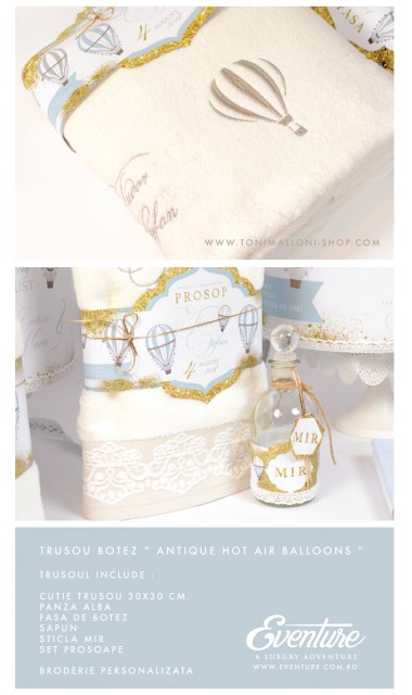 Trusou de botez pentru baieti cu baloane de aer cald, Glam Journey 6